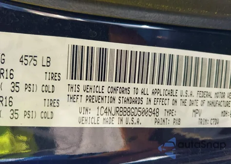 2016 Jeep Patriot Sport из США, поврежденный, VIN 1C4NJRBB8GD500948